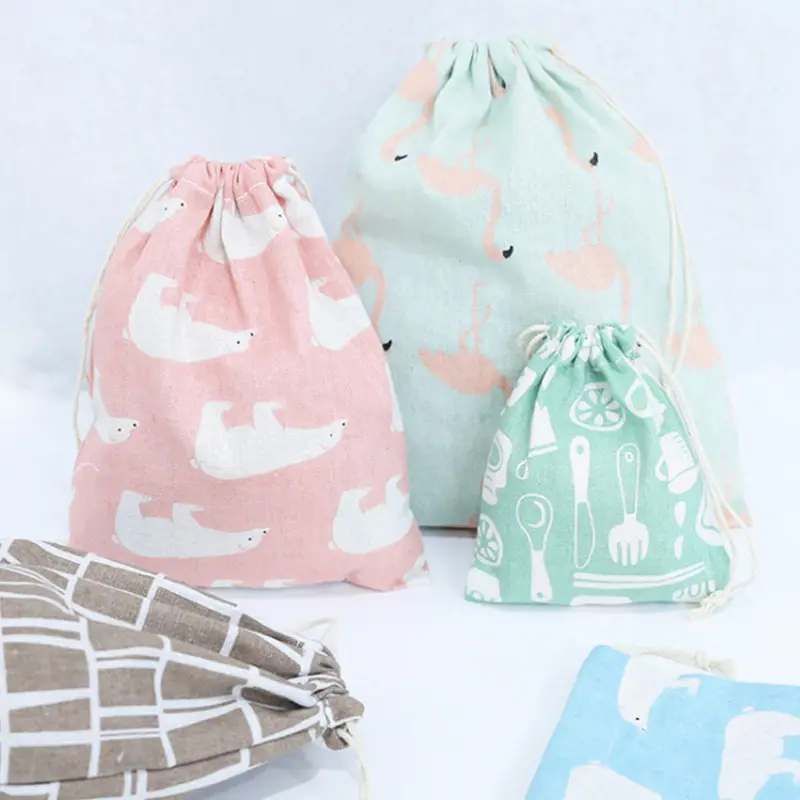 Cotton and linen drawstring bag Student small cloth bag canvas shopping bag custom