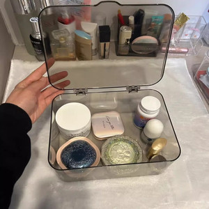 Transparent Acrylic Desktop <b>Storage</b> <b>Box</b> Rectangle With Flip Top Lid For Cosmetics Snacks Hair Accessories <b>Small</b> Items - Product Image 2