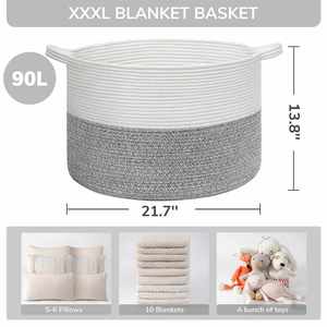 Custom <b>Large</b> Blanket <b>Basket</b> Living Room 22" X 22" X 14" Cotton Rope <b>Baskets</b> for Toys Towels Pillows Clothes - Product Image 3
