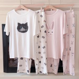 Stile giapponese gelato Cartoon gatto e coniglio <span class=keywords><strong>pigiama</strong></span> estate da <span class=keywords><strong>donna</strong></span> a maniche corte pantaloni lunghi Modal cotone Casual per la casa - Product Image 5
