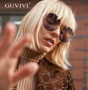 نظارات شمسية مستديرة بدون إطار كبيرة الحجم من GUVIVI للنساء ، نظارات شمسية كبيرة متدرجة أنيقة جديدة UV400 ظلال مثيرة للإناث