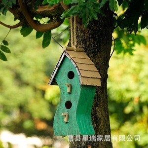 Wooden Birdhouse Green Irregular Shape Hanging Ornament Handmade <b>Garden</b> Decoration - Product Image 5