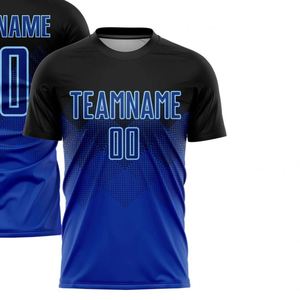 Maillot de football noir et bleu à manches courtes, respirant, séchage rapide, vêtements de sport athlétiques pour l'entraînement et les matchs de compétition - Product Image 2