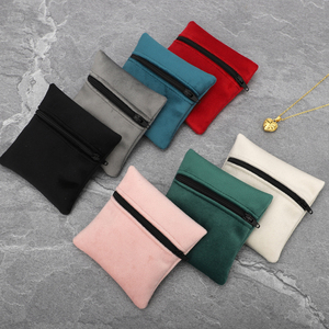 9.5x9.5cm Teal Zipper Velvet Jewelry Pouch Velvet <b>Small</b> Storage <b>Bag</b> Jewelry <b>Bag</b> for Necklace Ring Earring Jewelry Gift Packing - Product Image 4
