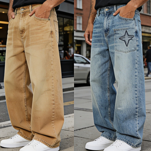 Pantalones desgastados personalizados de alta calidad, ropa de calle personalizada, pantalones vaqueros holgados lavados Vintage para hombres, Pantalones - Product Image 2