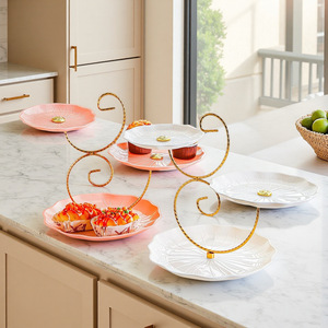 Dessert Plate Set <b>Plastic</b> Multi Layered Serving <b>Tray</b> For Fruit Snacks Kitchen Display Stand - Product Image 1