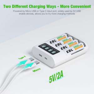 EBL Smart LCD <b>Battery</b> Charger 4-Bay 2 USB Input Port AA/AAA <b>Rechargeable</b> <b>Battery</b> Charger LED Display for Ni-CD Ni-MH Li-Ion US - Product Image 2