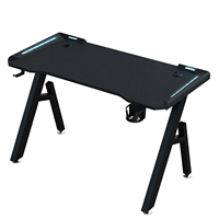 Bureau de jeu pour ordinateur Wquantum moderne en bois avec surface en mélamine, éclairage RVB, porte-gobelet et crochet pour casque