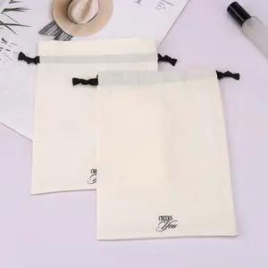 Tas tali katun Linen alami ramah lingkungan untuk baju kemasan kantung hadiah kain kasa cetak Logo kustom