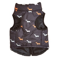 Gilet matelassé léger et chaud pour chien, imprimé Teckel, avec anneau en D, fermeture éclair, sans manches, en polyester, coupe-vent, pour l'hiver