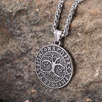Vente en gros de bijoux vikings, collier avec pendentif arbre de vie en acier inoxydable, bijoux historiques du mythe nordique pour hommes, prêt à être expédié
