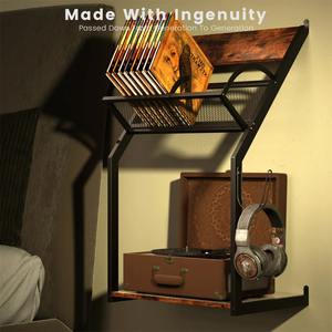Support de tourne-disque mural en bois d'acier rustique avec étagères de rangement de disques vinyles <span class=keywords><strong>CD</strong></span> pour chambre bureau salon supports de rangement - Product Image 6