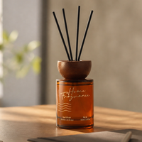 Diffuseur de parfum en verre ambré de luxe avec couvercle en bois, ensemble cadeau diffuseur d'arômes relaxants pour la décoration de la maison, mariage, fête, anniversaire, cadeau de fête
