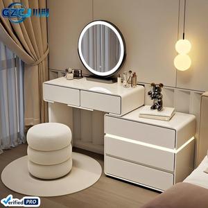 Factory Price Marble Bedroom Dressing Table Modern Simple Cream Style Skirting Line Light Luxury Foldable <strong>Bedside</strong> Integrated - Product Image 2