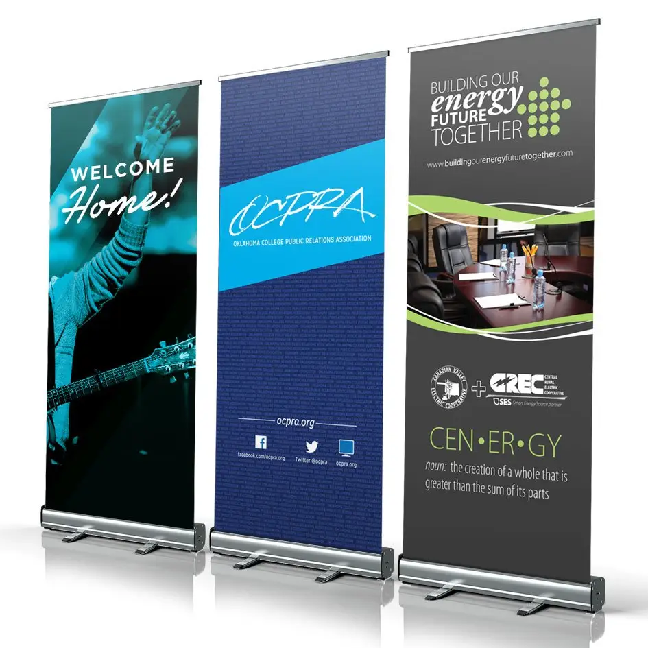 Economical Aluminum Roll Up Display Easy Install Advertising Banner Stand Digital Printing Scroll Pull Up Banner