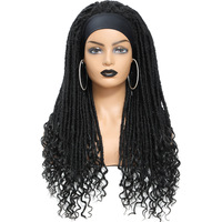 Perruque bandeau pour femmes noires, perruque synthétique haute température Goddess Faux Locs avec pointes bouclées, perruque bandeau tressée africaine
