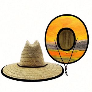 Wholesale Custom Promotional <b>Straw</b> Cowboy <b>Hat</b> Unisex Sun Wide Brim Fishing <b>Straw</b> Lifeguard <b>Hat</b> for Men With Custom Logo - Product Image 4