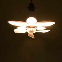 Ventilateur pliable à moteur DC avec lampe LED E27, télécommande, 5 pales en ABS, faible bruit, intensité variable 3500K/6500K pour chambre et supermarché