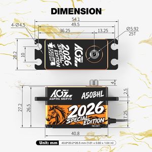 เซอร์โวพวงมาลัย Agfrc A50bhl 19 กก. แบบ Low Profile สำหรับรถบังคับวิทยุ เกียร์โลหะเต็มรูปแบบ แบบไม่มีแปรงถ่าน ตั้งโปรแกรมได้ พร้อมเฟือง 25T - Product Image 4