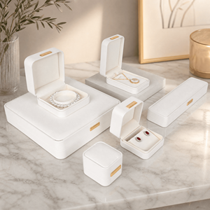 Boîte à bijoux Zebopak pour mariage, en cuir PU blanc crème, pour présentation de colliers, boucles d'oreilles et bagues - Product Image 2