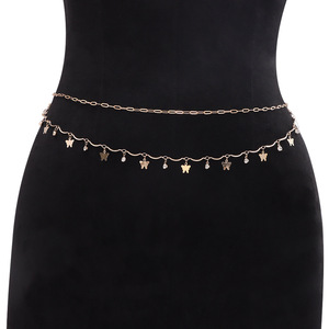 โซ่คาดเอวสองชั้นสีทองประดับผีเสื้อและคริสตัลพู่ห้อยสำหรับผู้หญิง สไตล์สตรีทแฟชั่น ใส่ได้ทุกวัน โซ่โลหะแบบห่วงเดี่ยว - Product Image 6