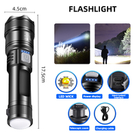 Lampe Torche LED Puissante à Longue Portée, Rechargeable, Étanche et Portable, avec Affichage Électronique en Plastique