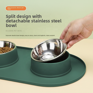 Mangkuk Anjing Ganda Silikon Food Grade dengan Logo Kustom, Dilengkapi 2 Sisipan Stainless Steel yang Dapat Dilepas, Alas Anti-Selip untuk Kemudahan Pembersihan - Product Image 6