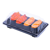 Wegwerp bioafbreekbare vierkante kartonnen sushibox verpakking met glanzende laminatie voor fruitpresentatie, voedselbak, sushibootdoos