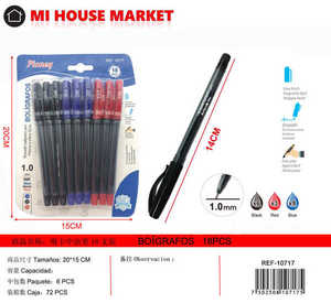 Penne a Sfera Ploney 1.0mm Inchiostro Medio per Ufficio e Scuola, Confezione da 18 Pezzi Blu Nero Rosso - Product Image 1