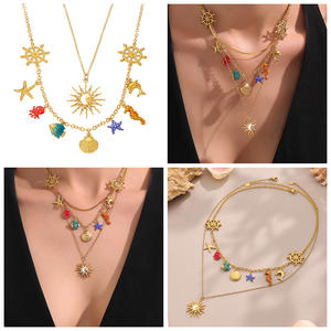 防水PVD不锈钢海洋吊坠多配件油滴海星贝壳海马吊坠项链 - Product Image 4