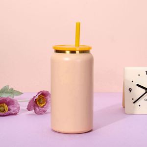 Nuevo Estilo Vaso de Acero Inoxidable de 16oz con Doble Pared, Recubrimiento al Vacío y Acabado en Polvo, con Tapa y Pajita de Color para Bebidas, Ideal para Fiestas, Ecológico - Product Image 5
