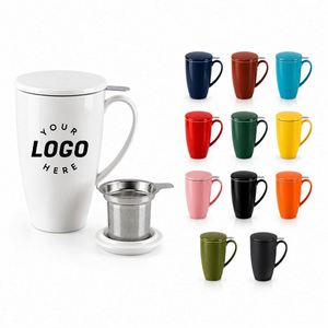 Custom Logo Dishwasher Microwave Safe 15Oz Gifts Porcelain <b>Infuser</b> and Lid <b>Tea</b> <b>Mug</b> With Handle - Product Image 1