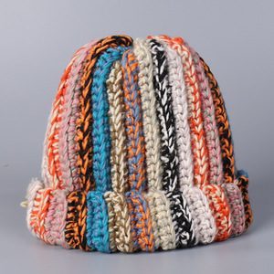 Custom Hand Knitted Knit <b>Cap</b> <b>Winter</b> Warm Colorful Stripes Beanie OEM Service Available Casual Fashion Daily Beanie - Product Image 4