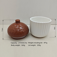 Pot à bougie en céramique écologique personnalisable de 217 ml, en forme de gland, avec couvercle, design côtelé minimaliste pour Noël, ambiance maison