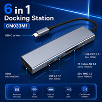Hub USB C 6 in 1 4K HDMI 100W PD Pembaca Kartu SD TF 3.0 Docking Station Multiport Tipe C Splitter untuk MacBook