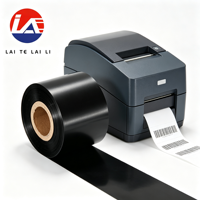 Pita Printer Transfer Panas Hitam Kustom Pabrik LTLL, Lilin 80mm * 300m PET, Kompatibel untuk Pencetakan Jernih