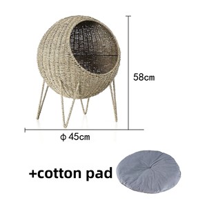 Cama para mascotas tejida a mano de hierba de agua para gatos y perros con soporte de cuatro patas cálido en invierno y fresco en verano ecológico - Product Image 2