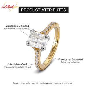 Bagues de fiançailles de luxe personnalisées en or jaune 18 carats, taille radiant, 2 carats, moissanite certifiée GRA, pour mariage et fête - Product Image 2