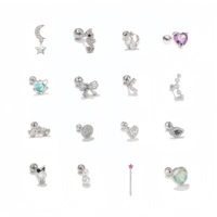 ZUOLA Boucles d'oreilles en titane chirurgical en forme de cœur et d'étoile, clous en CZ plaqués argent, bijoux de piercing pour lèvre, nez, cartilage