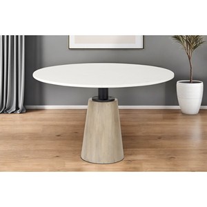 Tavolo da pranzo con Base a piedistallo in marmo bianco e naturale HMS 48 \" - Product Image 1