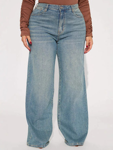 Jean en denim indigo vintage pour <span class=keywords><strong>femme</strong></span> 2026, coupe ample, jambe large, décontracté, amincissant, coupe droite, longueur au sol, OEM/ODM, délavé, automne - Product Image 5