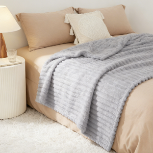 Süper Yumuşak Dokuma Çizgili Suni Tavşan Kürkü Flanel Battaniye %100 Polyester Sıcak Rahat Kalın Peluş Kanepe Yatak Koltuk Ev Uykusu İçin - Product Image 6