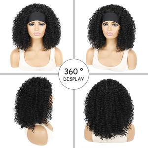 Perucas de Faixa de Cabelo Sintéticas Baratas Cacheado Profundo Kinky Sem Cola de 14 Polegadas, Comprimento Médio Onda D'água Com Faixa - Product Image 3