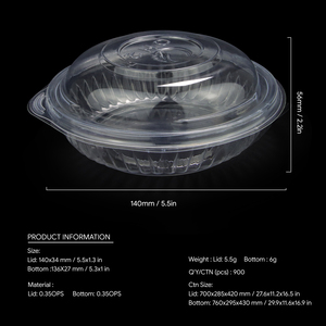 Cuenco de plástico redondo de concha transparente desechable de 250ML con tapa - Product Image 2