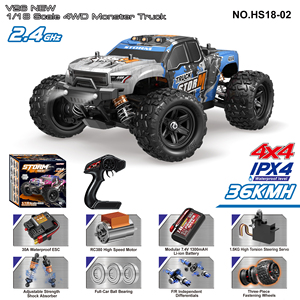 Nouveautés <span class=keywords><strong>1</strong></span>/<span class=keywords><strong>18</strong></span> 4WD Monster Truck tout-terrain haute vitesse jusqu'à 36 km/h <span class=keywords><strong>Voiture</strong></span> télécommandée 2.4G Jouets pour garçons avec amortisseurs métalliques - Product Image 2