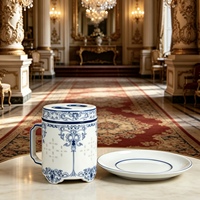 Tasse à thé en porcelaine fine de style chinois, 3 pièces, motif floral translucide, avec couvercle, idéale pour le bureau professionnel