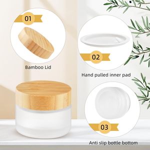 Bocaux en verre écologiques 5g-200g avec couvercle à vis en bambou, option givré, pour huiles essentielles, soins de la peau, crèmes pour les yeux et lotions - Product Image 3