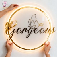 Enseigne rétroéclairée Haolit personnalisée en acrylique rond avec lettres dorées 3D, design imprimé UV, logo d'entreprise pour la décoration de magasin, boutique