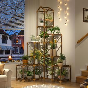 Support de plantes d'angle pour 13 à 19 pots - Étagère en bois à plusieurs niveaux pour plusieurs plantes, utilisation intérieure et extérieure pour balcon, patio, jardin, fenêtre - Product Image 4