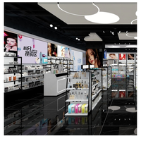 Vitrine de magasin de cosmétiques sur roulettes, design moderne, éclairée par LED, écologique, durable, pour la décoration intérieure des magasins de détail